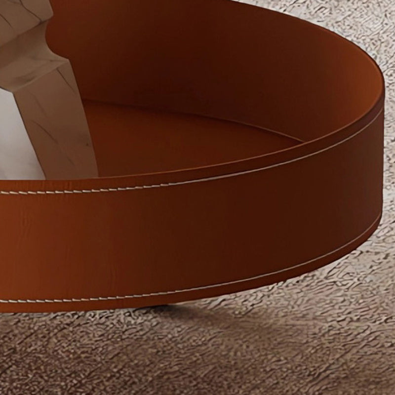 Contemporary Scandinavian Oval Iron Stainless Steel Saddle Leather PVC Panel Movable Coffee Table 2-Tier For Living Room