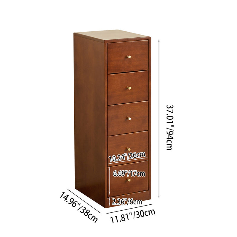 Modern Mid-Century Rectangular Rubberwood Pine Wood Space-Saving Corner Storage Cabinet 5-Drawer For Living Room