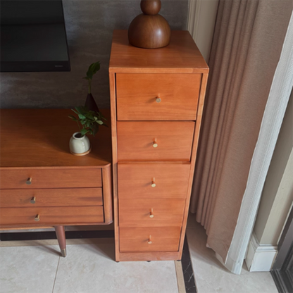 Modern Mid-Century Rectangular Rubberwood Pine Wood Space-Saving Corner Storage Cabinet 5-Drawer For Living Room