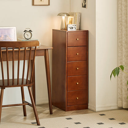 Modern Mid-Century Rectangular Rubberwood Pine Wood Space-Saving Corner Storage Cabinet 5-Drawer For Living Room