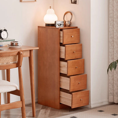 Modern Mid-Century Rectangular Rubberwood Pine Wood Space-Saving Corner Storage Cabinet 5-Drawer For Living Room