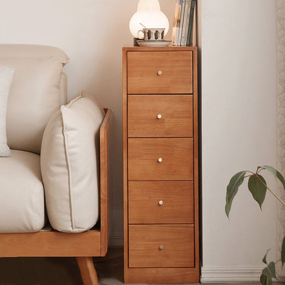 Modern Mid-Century Rectangular Rubberwood Pine Wood Space-Saving Corner Storage Cabinet 5-Drawer For Living Room