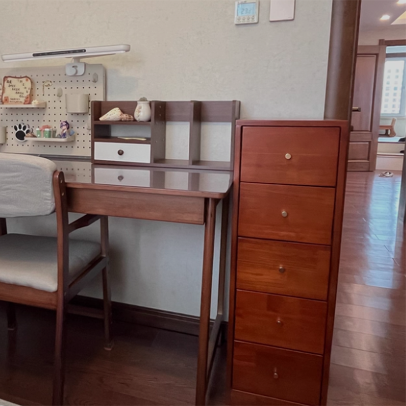 Modern Mid-Century Rectangular Rubberwood Pine Wood Space-Saving Corner Storage Cabinet 5-Drawer For Living Room