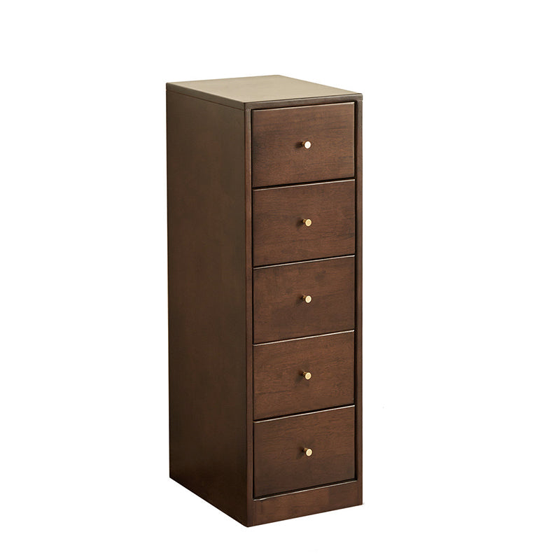 Modern Mid-Century Rectangular Rubberwood Pine Wood Space-Saving Corner Storage Cabinet 5-Drawer For Living Room