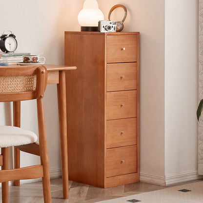 Modern Mid-Century Rectangular Rubberwood Pine Wood Space-Saving Corner Storage Cabinet 5-Drawer For Living Room