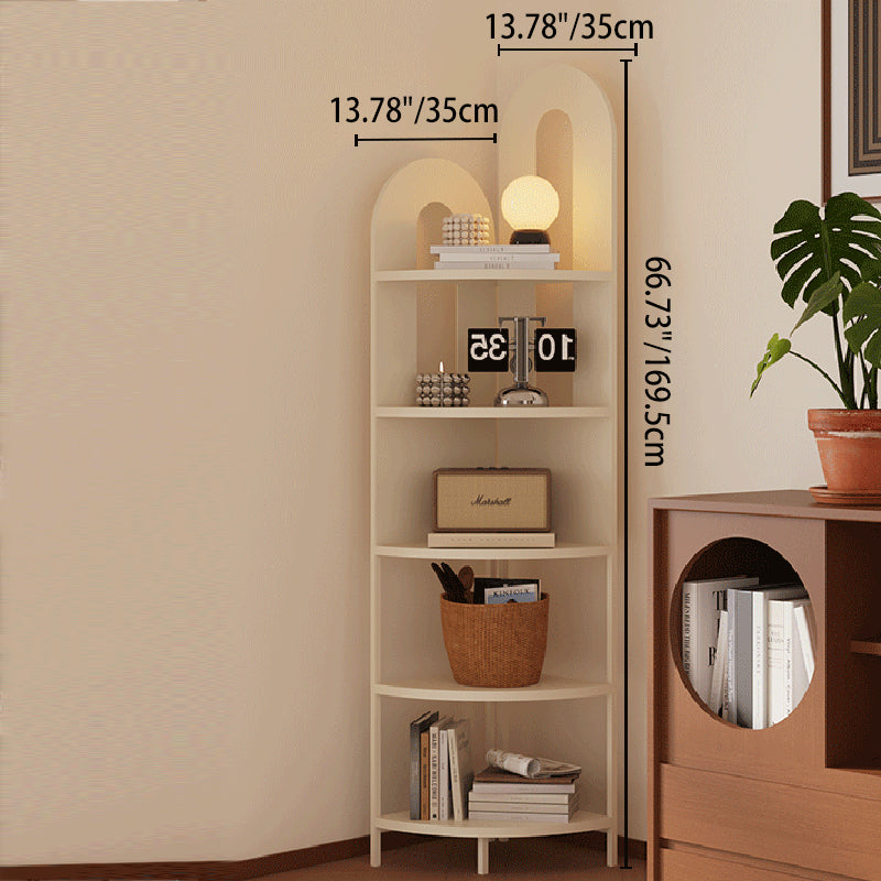 Traditional French Arched Fan-Shaped Iron Floor-Standing Corner Storage Shelf 5-Tier For Living Room