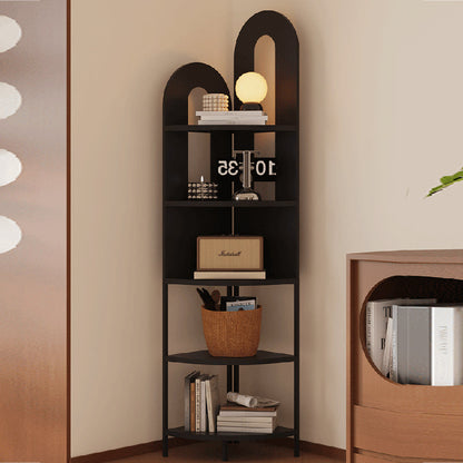 Traditional French Arched Fan-Shaped Iron Floor-Standing Corner Storage Shelf 5-Tier For Living Room