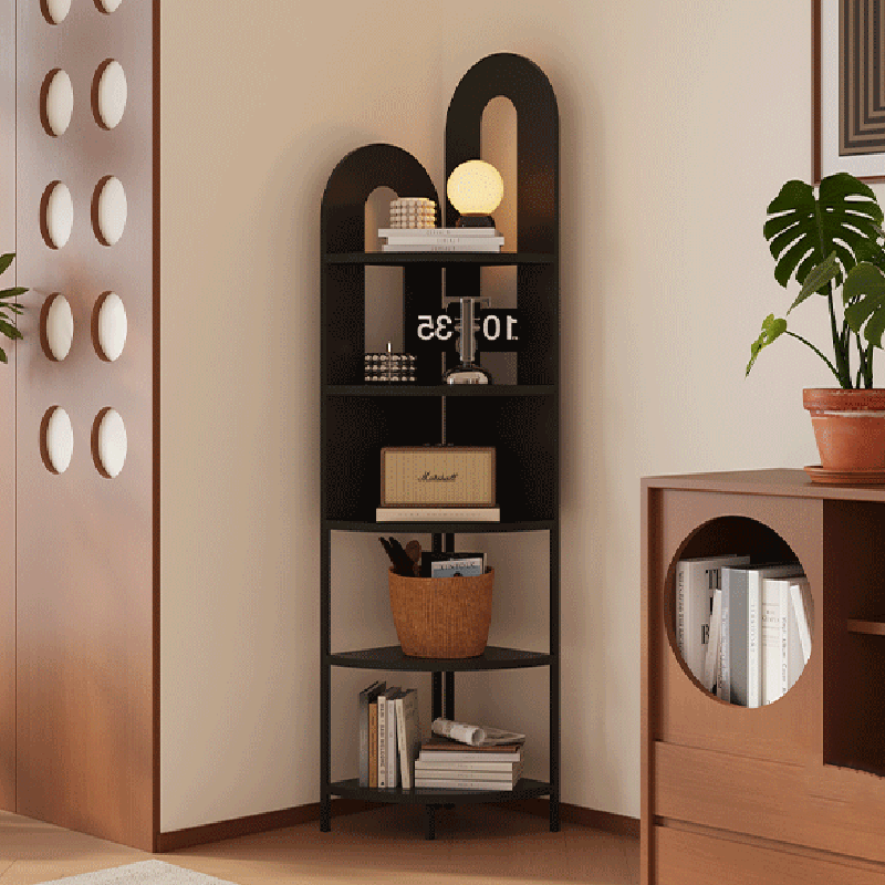 Traditional French Arched Fan-Shaped Iron Floor-Standing Corner Storage Shelf 5-Tier For Living Room