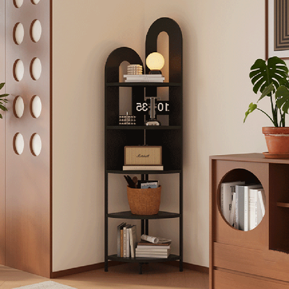 Traditional French Arched Fan-Shaped Iron Floor-Standing Corner Storage Shelf 5-Tier For Living Room