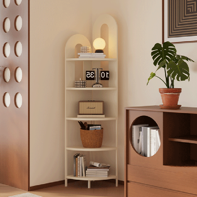 Traditional French Arched Fan-Shaped Iron Floor-Standing Corner Storage Shelf 5-Tier For Living Room