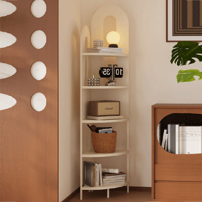 Traditional French Arched Fan-Shaped Iron Floor-Standing Corner Storage Shelf 5-Tier For Living Room