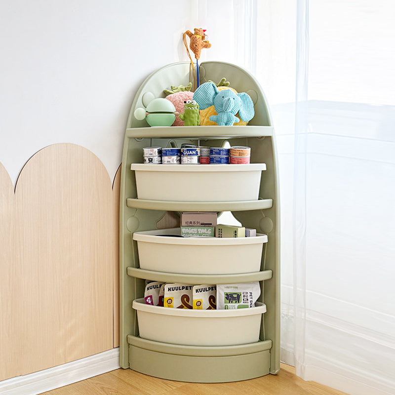 Modern Minimalist Eco-Friendly HDPE PP Plastic Fan-Shaped Kids Corner Storage Shelf 4-Tier For Living Room & Study