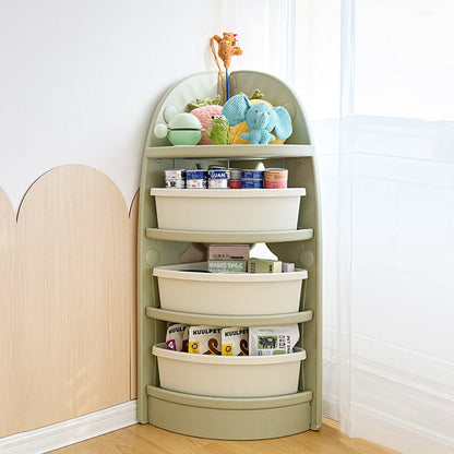 Modern Minimalist Eco-Friendly HDPE PP Plastic Fan-Shaped Kids Corner Storage Shelf 4-Tier For Living Room & Study