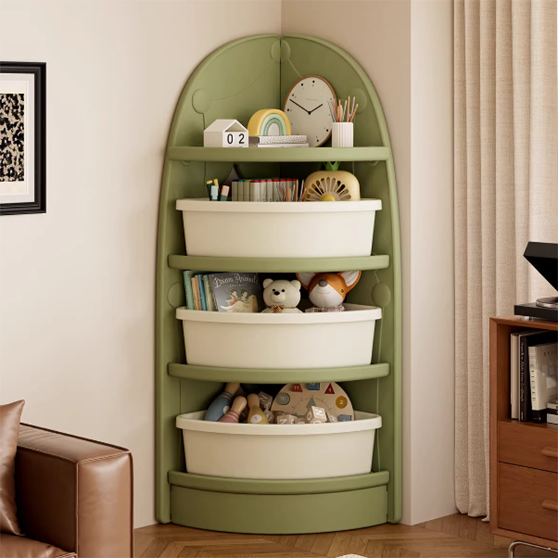 Modern Minimalist Eco-Friendly HDPE PP Plastic Fan-Shaped Kids Corner Storage Shelf 4-Tier For Living Room & Study