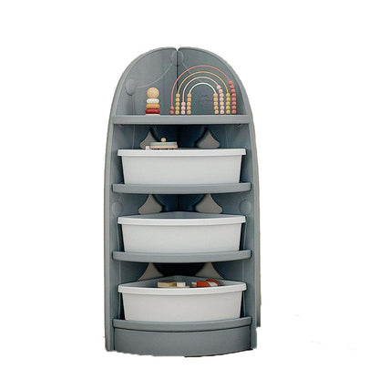 Modern Minimalist Eco-Friendly HDPE PP Plastic Fan-Shaped Kids Corner Storage Shelf 4-Tier For Living Room & Study