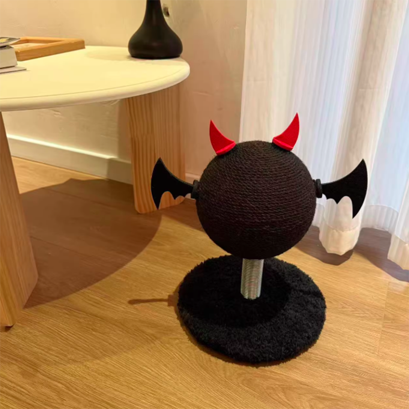Contemporary Creative Cartoon Devil Bat Hemp Rope Spring-Mounted Cat Scratcher 1-Scratching Post For Living Room