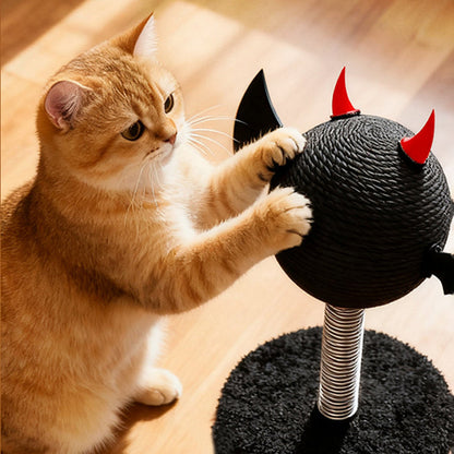 Contemporary Creative Cartoon Devil Bat Hemp Rope Spring-Mounted Cat Scratcher 1-Scratching Post For Living Room