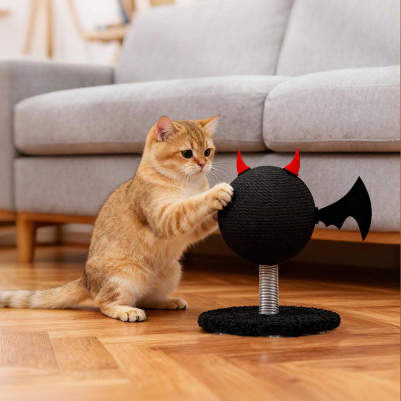 Contemporary Creative Cartoon Devil Bat Hemp Rope Spring-Mounted Cat Scratcher 1-Scratching Post For Living Room