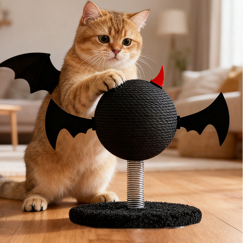 Contemporary Creative Cartoon Devil Bat Hemp Rope Spring-Mounted Cat Scratcher 1-Scratching Post For Living Room