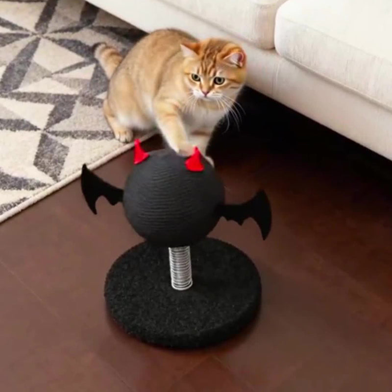 Contemporary Creative Cartoon Devil Bat Hemp Rope Spring-Mounted Cat Scratcher 1-Scratching Post For Living Room