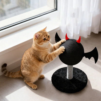 Contemporary Creative Cartoon Devil Bat Hemp Rope Spring-Mounted Cat Scratcher 1-Scratching Post For Living Room