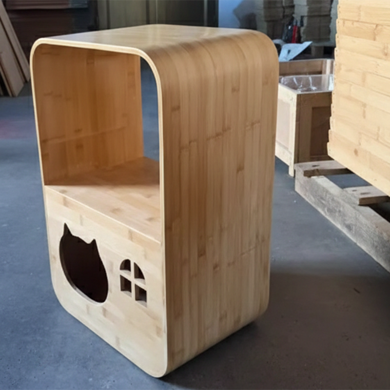 Modern Minimalist Rectangular Bamboo Multi-Functional Cat Bed 1-Hole For Living Room