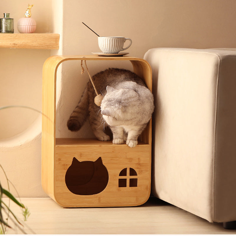 Modern Minimalist Rectangular Bamboo Multi-Functional Cat Bed 1-Hole For Living Room