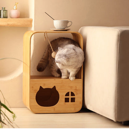 Modern Minimalist Rectangular Bamboo Multi-Functional Cat Bed 1-Hole For Living Room