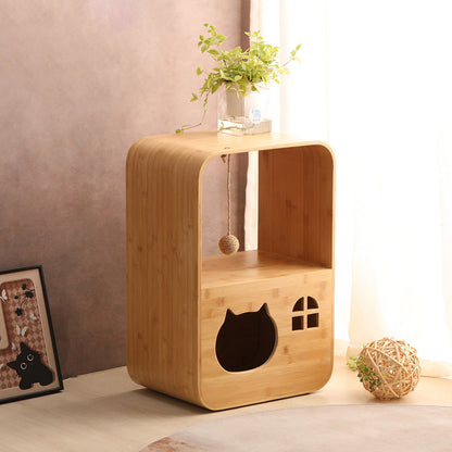 Modern Minimalist Rectangular Bamboo Multi-Functional Cat Bed 1-Hole For Living Room