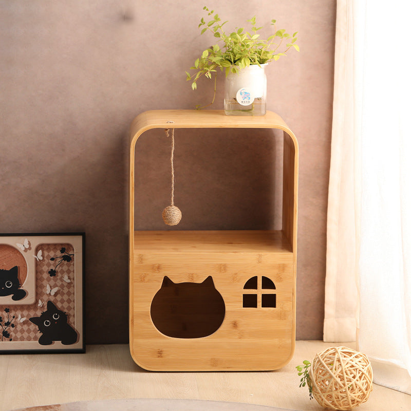 Modern Minimalist Rectangular Bamboo Multi-Functional Cat Bed 1-Hole For Living Room