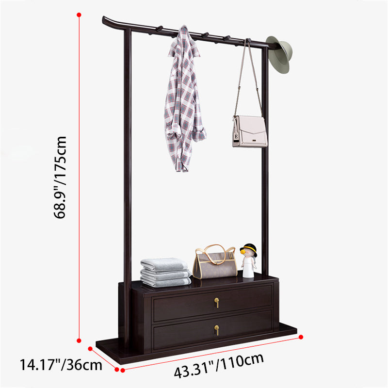 Traditional Chinese Rectangular Rubberwood Solid Wood Multi-Layer Board Pine Wood Clothes Hall Tree 2-Drawer For Entryway