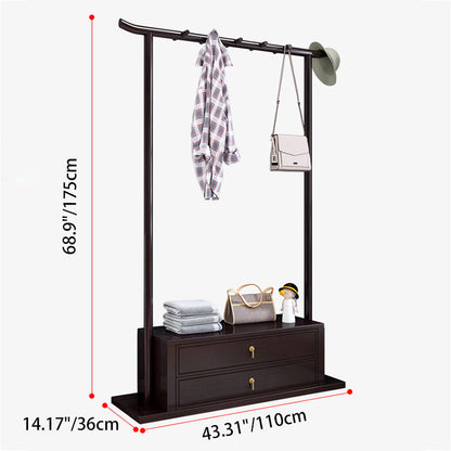 Traditional Chinese Rectangular Rubberwood Solid Wood Multi-Layer Board Pine Wood Clothes Hall Tree 2-Drawer For Entryway
