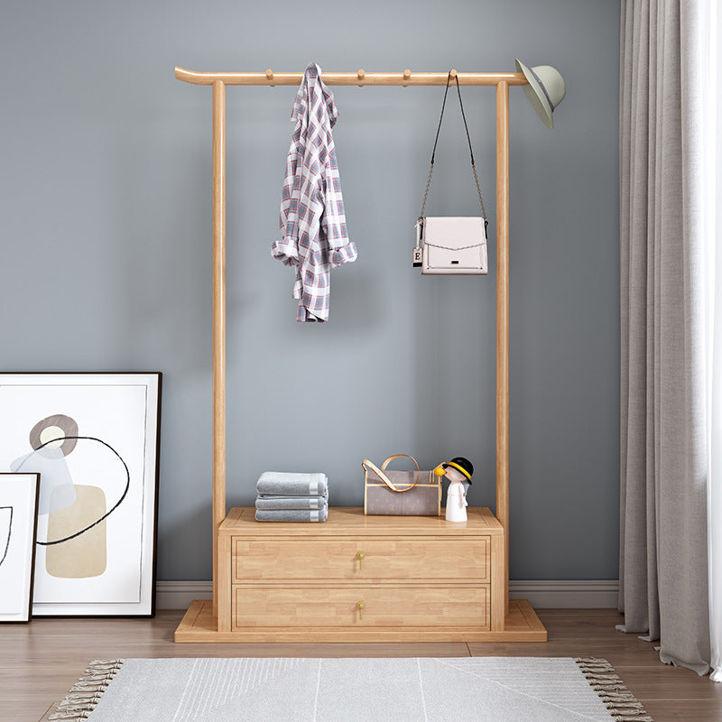 Traditional Chinese Rectangular Rubberwood Solid Wood Multi-Layer Board Pine Wood Clothes Hall Tree 2-Drawer For Entryway