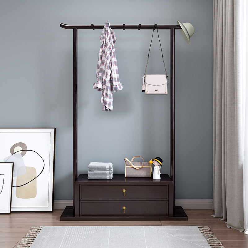 Traditional Chinese Rectangular Rubberwood Solid Wood Multi-Layer Board Pine Wood Clothes Hall Tree 2-Drawer For Entryway
