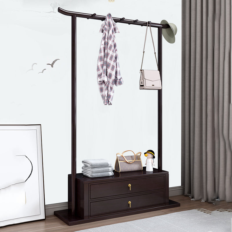 Traditional Chinese Rectangular Rubberwood Solid Wood Multi-Layer Board Pine Wood Clothes Hall Tree 2-Drawer For Entryway