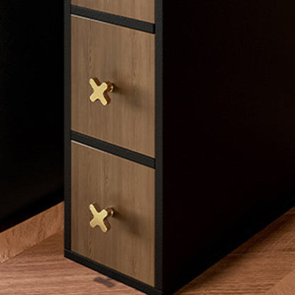 Contemporary Retro Narrow Rectangular Solid Pine Wood Microfiber Leather Side Storage Cabinet 3-Drawer For Living Room