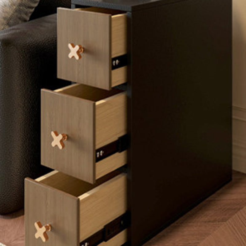Contemporary Retro Narrow Rectangular Solid Pine Wood Microfiber Leather Side Storage Cabinet 3-Drawer For Living Room