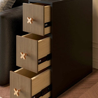 Contemporary Retro Narrow Rectangular Solid Pine Wood Microfiber Leather Side Storage Cabinet 3-Drawer For Living Room