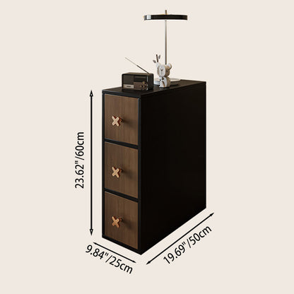 Contemporary Retro Narrow Rectangular Solid Pine Wood Microfiber Leather Side Storage Cabinet 3-Drawer For Living Room