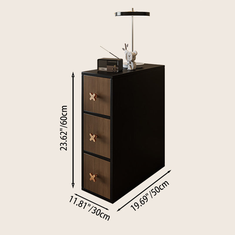 Contemporary Retro Narrow Rectangular Solid Pine Wood Microfiber Leather Side Storage Cabinet 3-Drawer For Living Room
