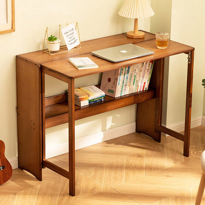 Modern Minimalist Rectangular Nan Bamboo Foldable Desk 2-Layer For Home Office