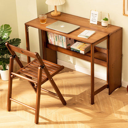 Modern Minimalist Rectangular Nan Bamboo Foldable Desk 2-Layer For Home Office
