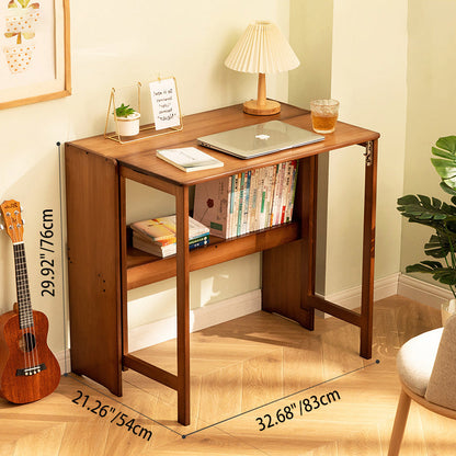 Modern Minimalist Rectangular Nan Bamboo Foldable Desk 2-Layer For Home Office