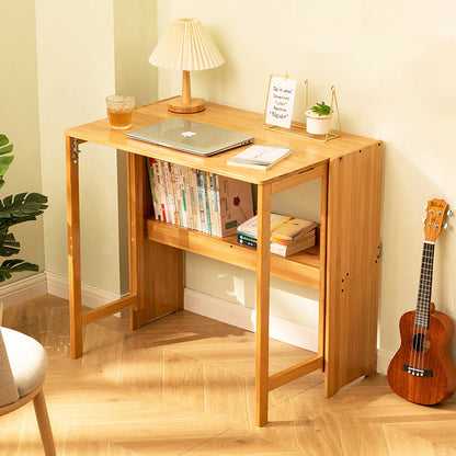 Modern Minimalist Rectangular Nan Bamboo Foldable Desk 2-Layer For Home Office