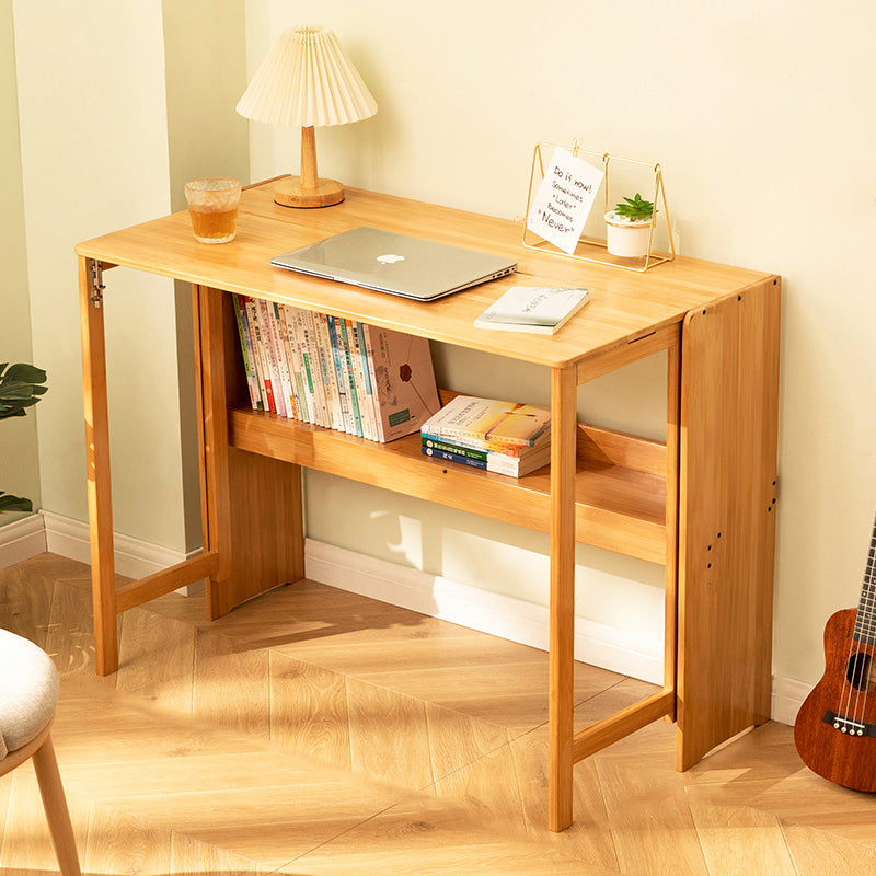 Modern Minimalist Rectangular Nan Bamboo Foldable Desk 2-Layer For Home Office