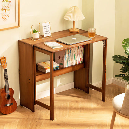 Modern Minimalist Rectangular Nan Bamboo Foldable Desk 2-Layer For Home Office