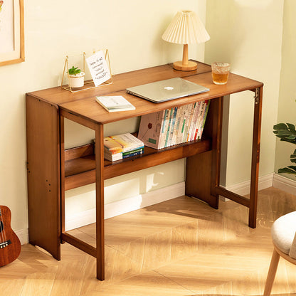 Modern Minimalist Rectangular Nan Bamboo Foldable Desk 2-Layer For Home Office
