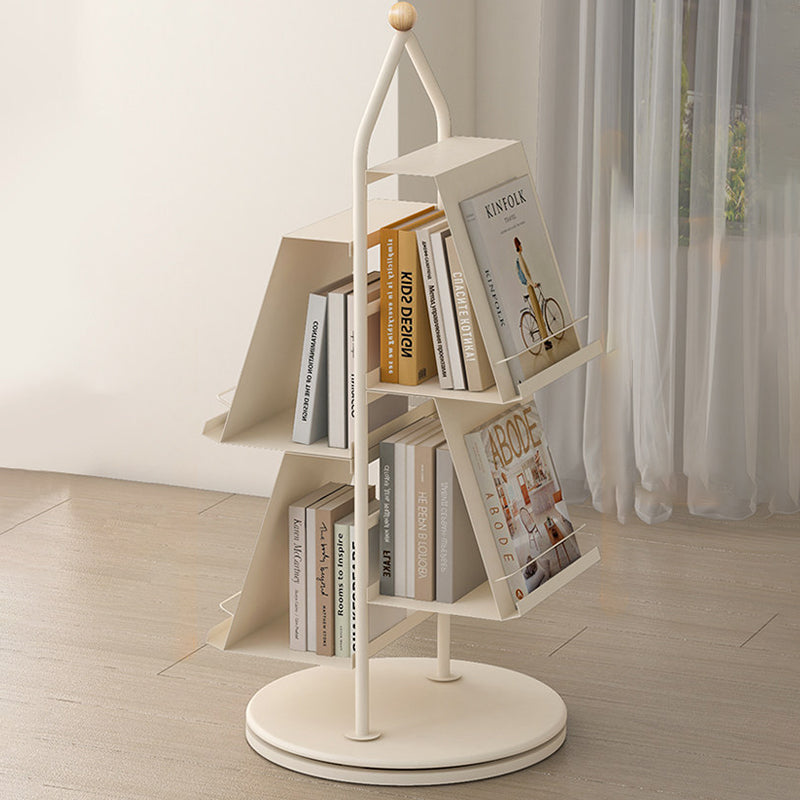 Contemporary Industrial Floor Tree Shape Carbon Steel Rotatable Space-Saving Bookshelf 4-Tier Storage For Living Room & Study
