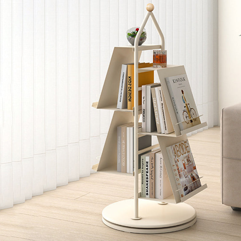 Contemporary Industrial Floor Tree Shape Carbon Steel Rotatable Space-Saving Bookshelf 4-Tier Storage For Living Room & Study