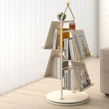Contemporary Industrial Floor Tree Shape Carbon Steel Rotatable Space-Saving Bookshelf 4-Tier Storage For Living Room & Study